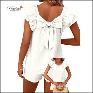 Babydoll Tunic Top with Bow Tie Back and Ruffle Sleeves